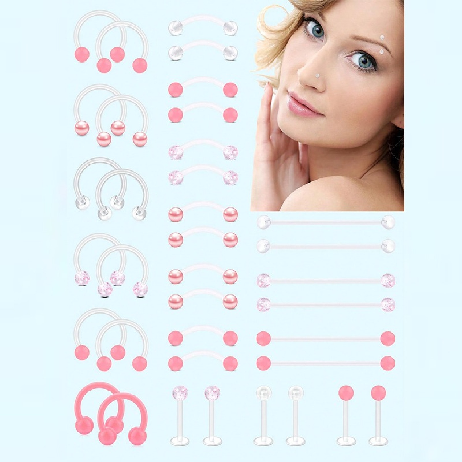 12pcs ясный розовый промышленн – обзор и цена Body Jewelry Vertical Labret