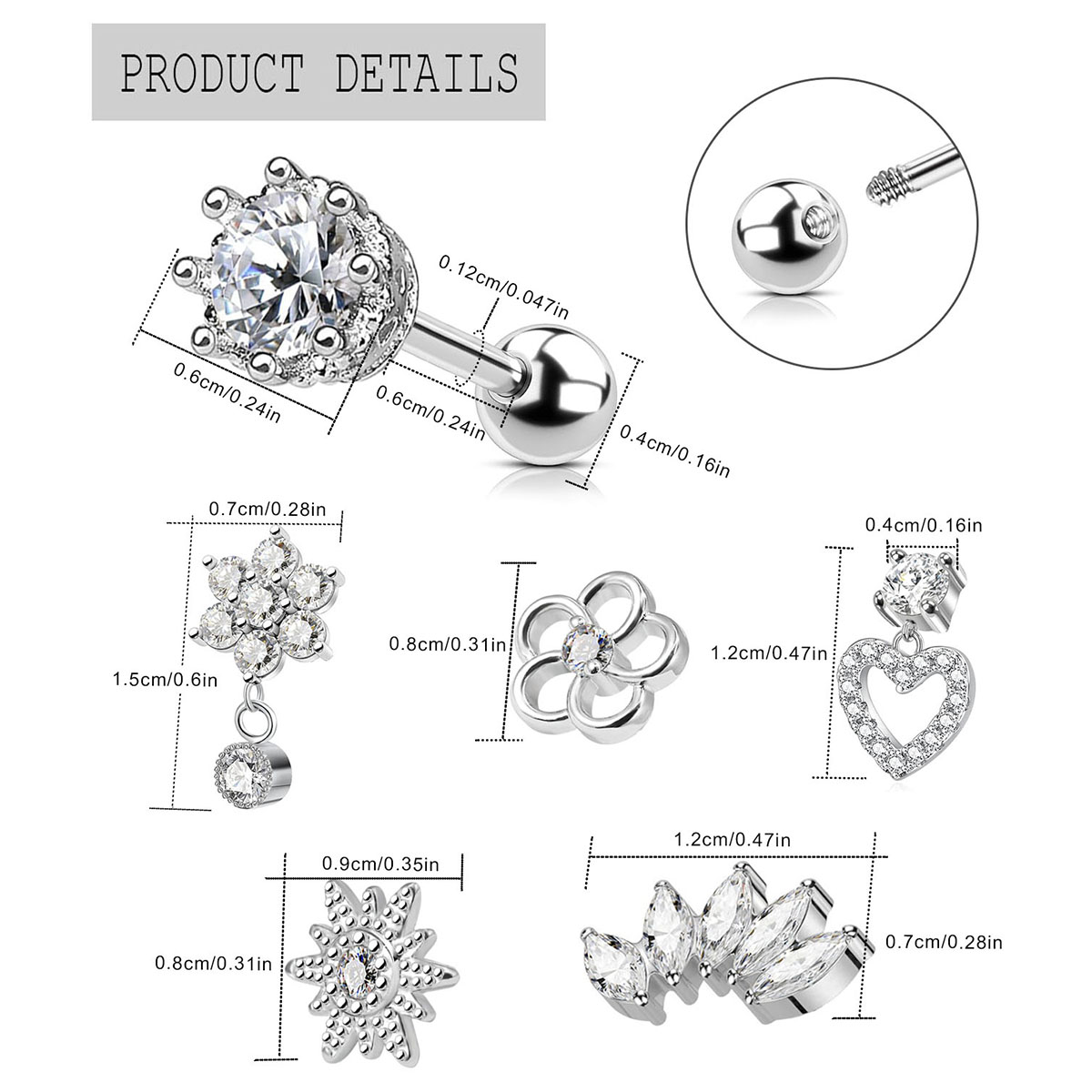 2 шт., серьги-гвоздики для хря – обзор и цена Body Jewelry Surgical Steel